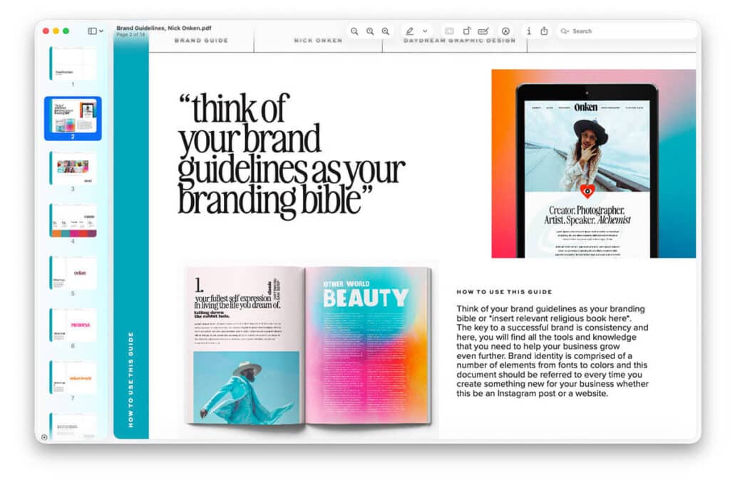 Visual spread of brand guidelines with vibrant gradients and bold typography, emphasizing the importance of creative direction beyond just color palettes or logos