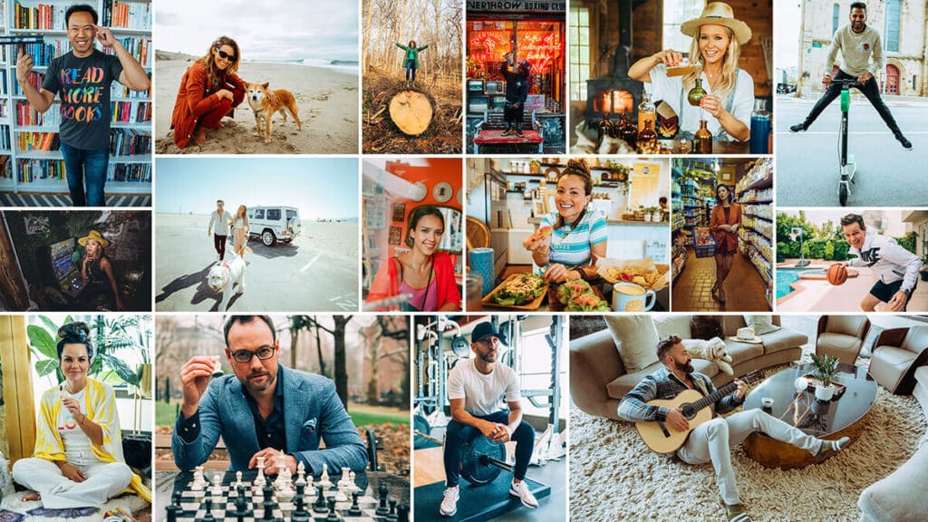 Collage of diverse client brand photoshoots shot by Nick Onken across various locations