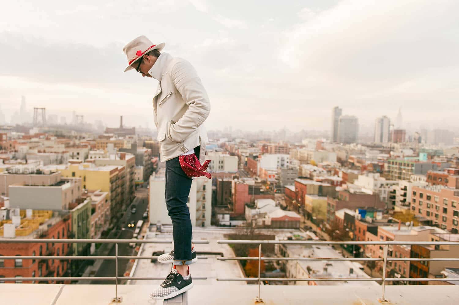 Editorial-style portrait by Nick Onken on a New York City rooftop capturing brand authority and essence