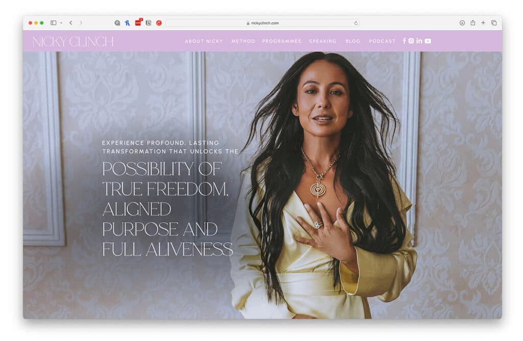 Nicky Clinch in an elevated editorial portrait post-transformation, aligning her visuals with her embodied authority