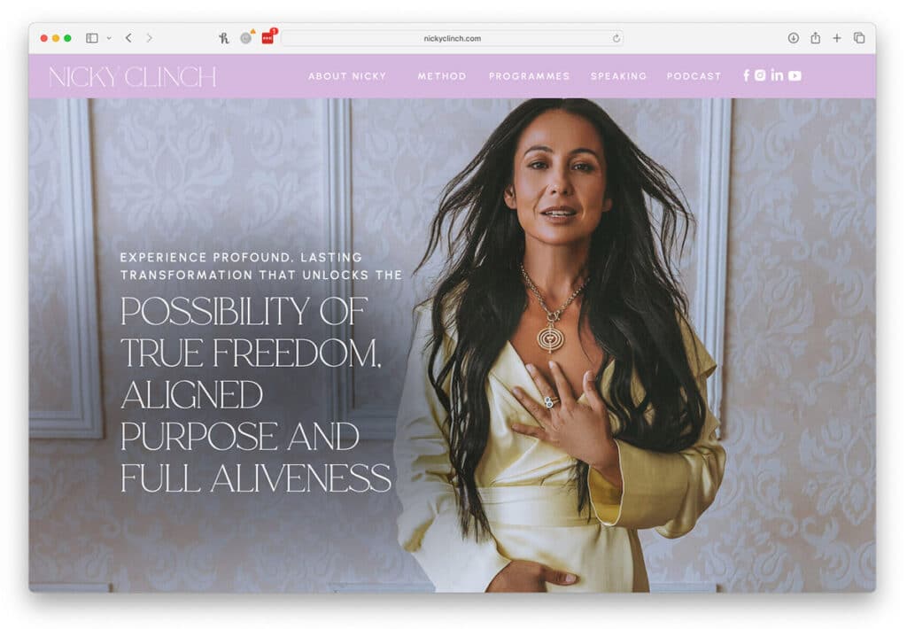 Nicky Clinch’s redesigned website with bold photography, refined typography, and visual alignment — the result of full creative direction and brand transformation