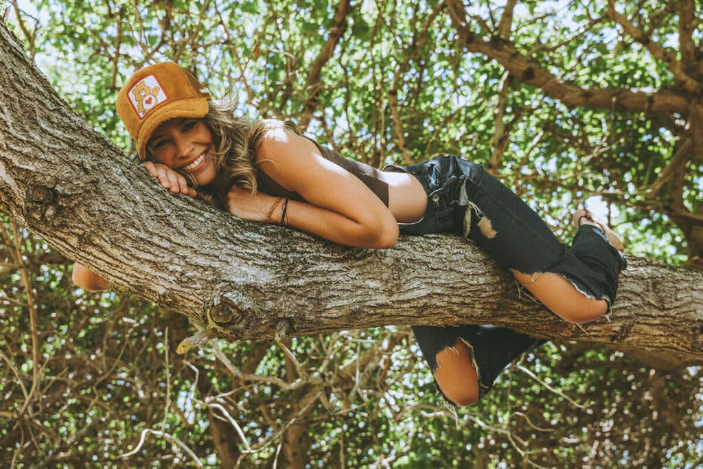 Collaborative creative process during Evangeline Lilly brand photography session