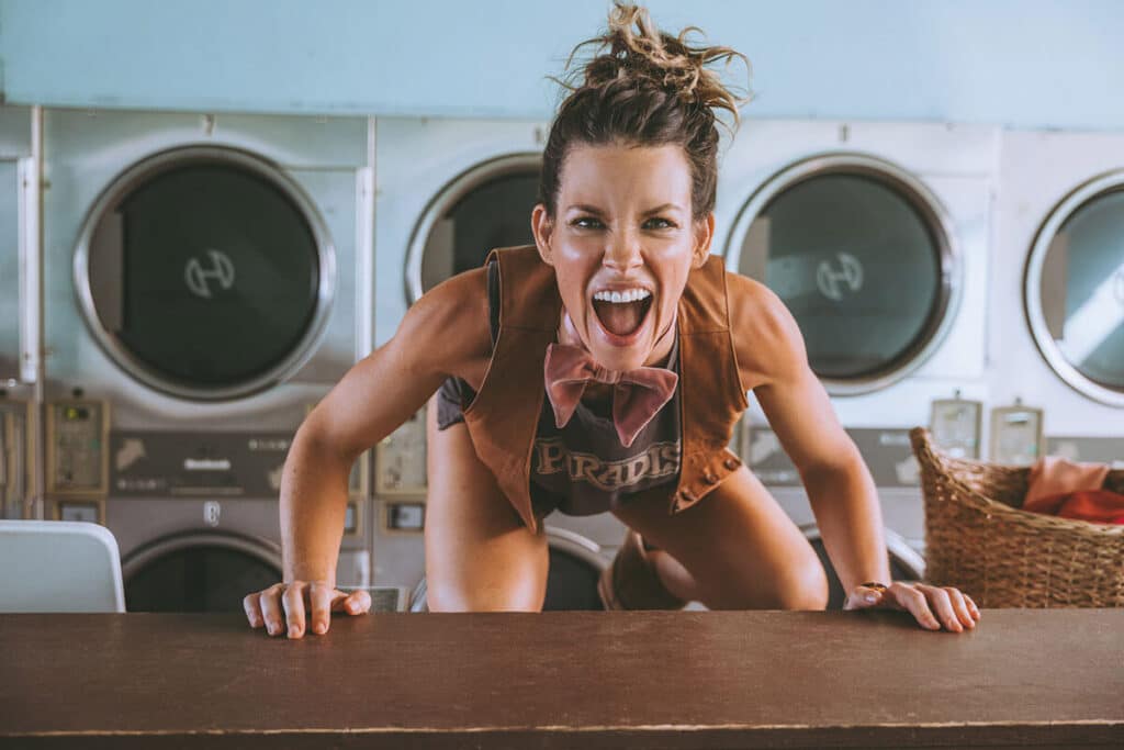 Collaborative energy during Evangeline Lilly brand photography session creating authentic moments