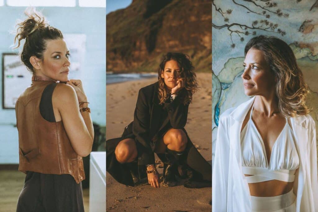 Visual alignment of private public and projected selves in Evangeline Lilly brand photography