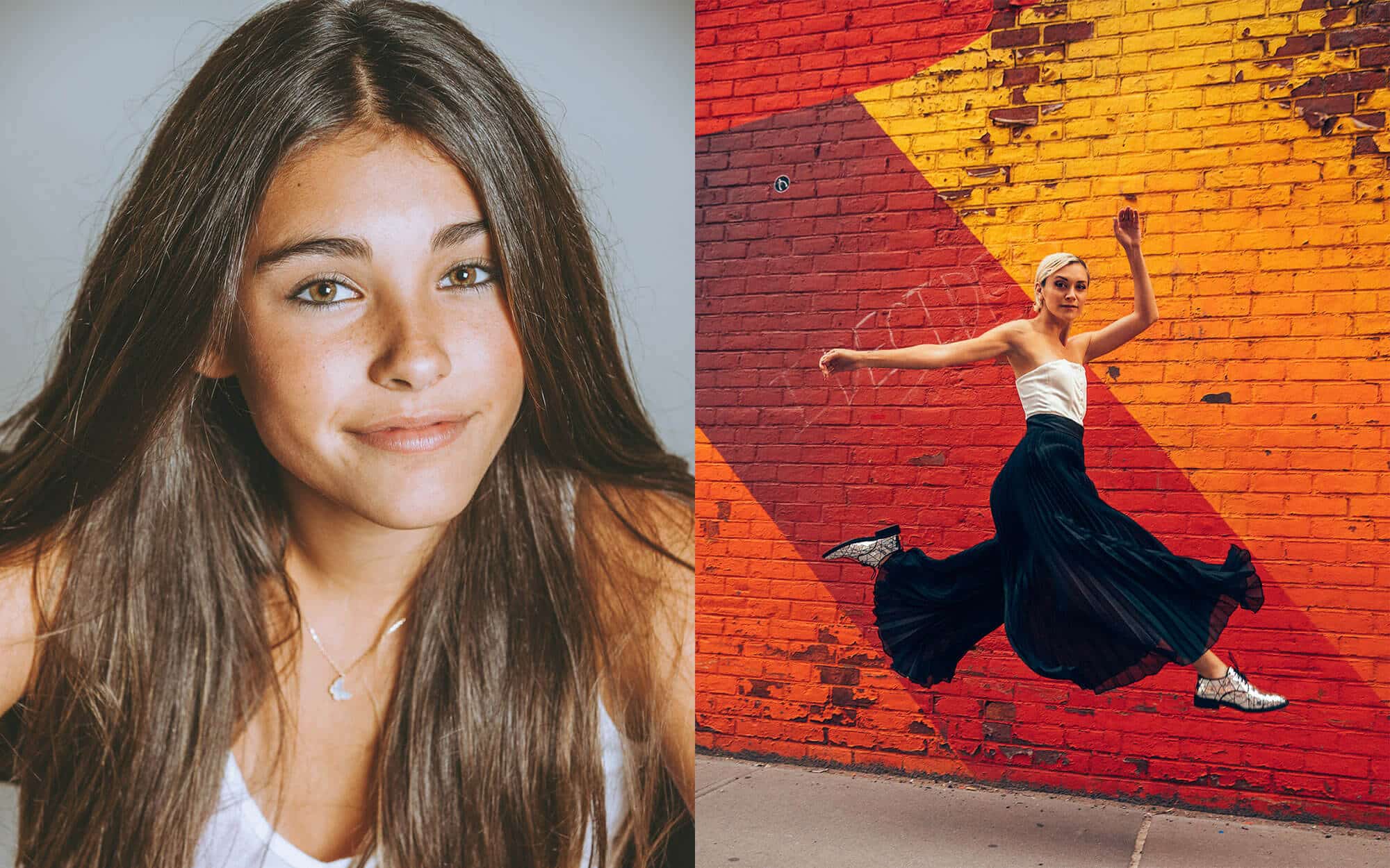 A visual comparison between traditional headshots and editorial-style brand photography for personal branding