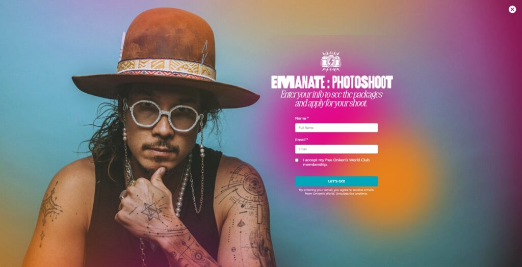 Screenshot of the application process for booking a brand photoshoot with Nick Onken