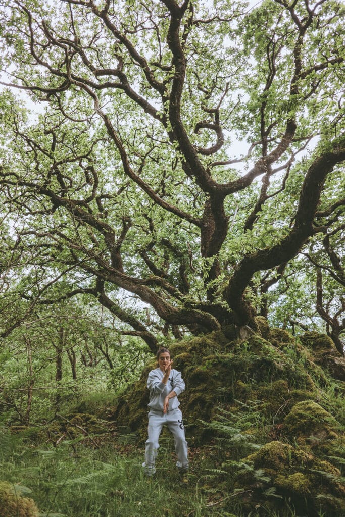 Emma Reicher connecting to ancestral roots in Wales countryside during photoshoot